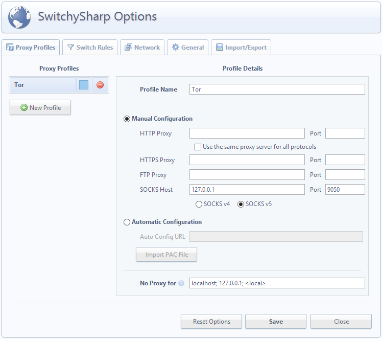 SwitchySharp Options Tor